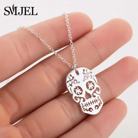 SMJEL Vintage Skeleton Pendant Necklace Women Ethnic Skull Necklaces Choker Mexican Skull Jewelry Halloween Gifts collier femme